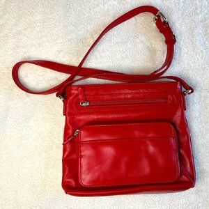 New York Red Leather Purse With Shoulder Strap